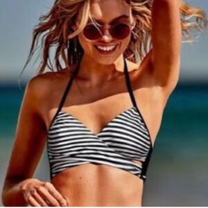 Victoria secret pink striped strappy wrap bikini top